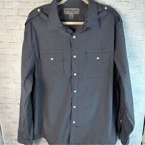 Michael kors button down plaid shirt navy, and gray roll tab sleeve, big & tall